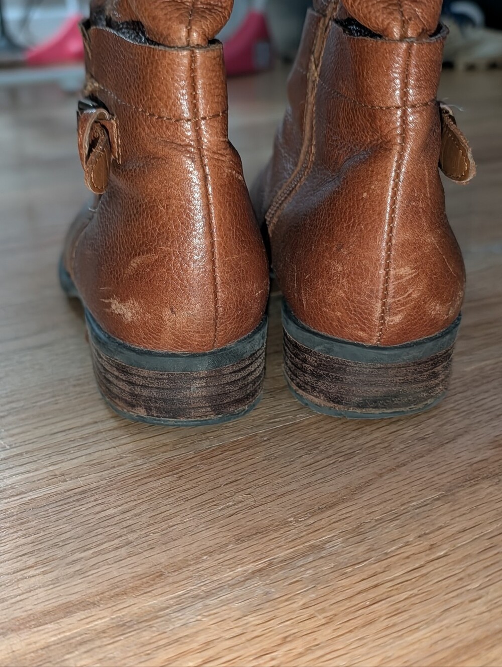 franco sarto brown leather knee high moto riding boots buckle distressed 8.5 - Picture 2 of 7